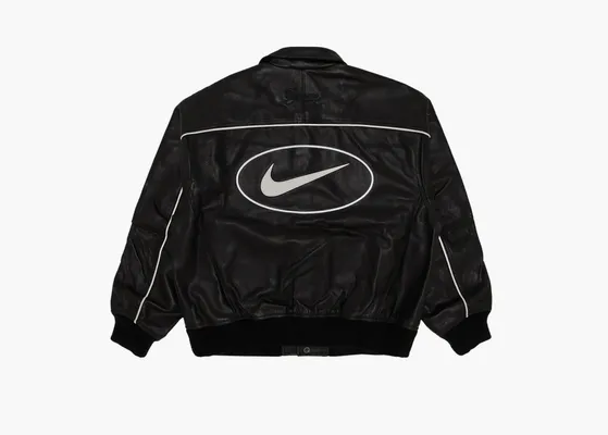  Supreme x Nike Leather Varsity Jacket «Black» chyernye