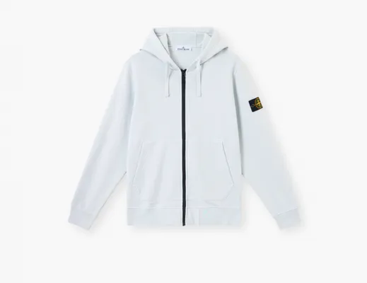 Одежда Stone Island Organic Cotton Fleece Hooded Sweatshirt with Drawstring Hood and Zip «Sky Blue» golubye