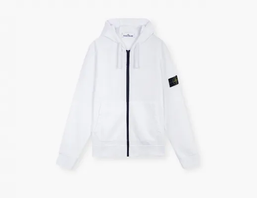 Одежда Stone Island Organic Cotton Fleece Hooded Sweatshirt with Drawstring Hood and Zip «White» belye