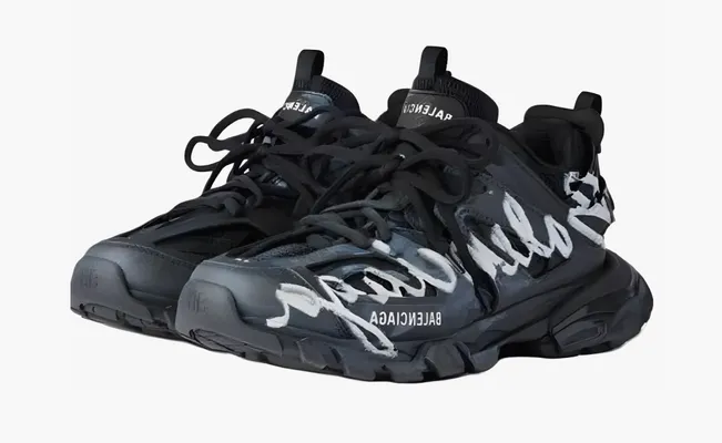 Кроссовки Balenciaga Track Signature Lace Up Sneakers «Black» chyernye