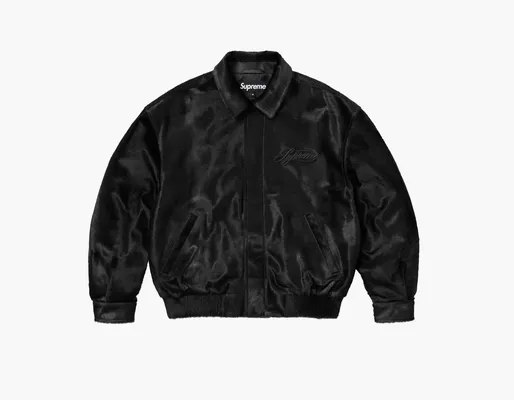  Supreme Ponyhair Varsity Jacket «Black» chyernye