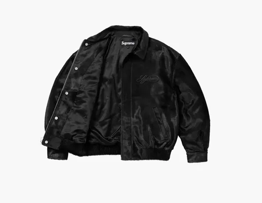  Supreme Ponyhair Varsity Jacket «Black» chyernye