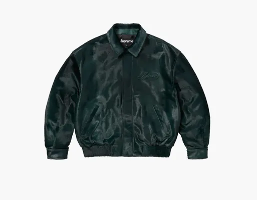  Supreme Ponyhair Varsity Jacket «Green» zelyenye