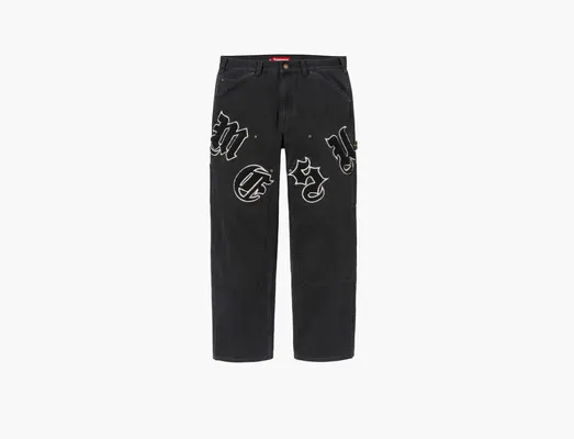 Одежда  Supreme Old English Canvas Double Knee Painter Pant «Black» chyernye
