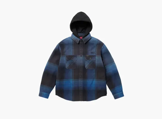 Одежда Supreme Quilted Lined Hooded Flannel Shirt «Blue Plaid» sinie