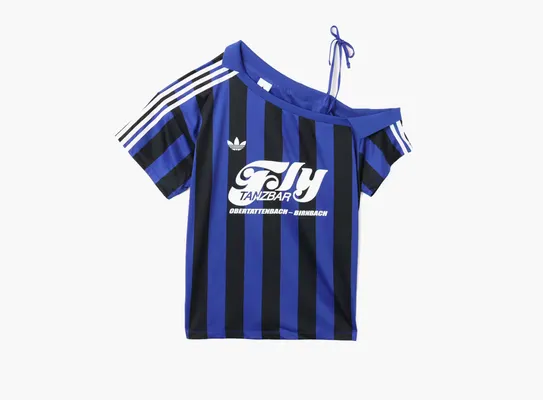 Одежда Adidas Originals Off Shoulder Jersey  T-shirt  «Semi Lucid Blue/Black» sinie