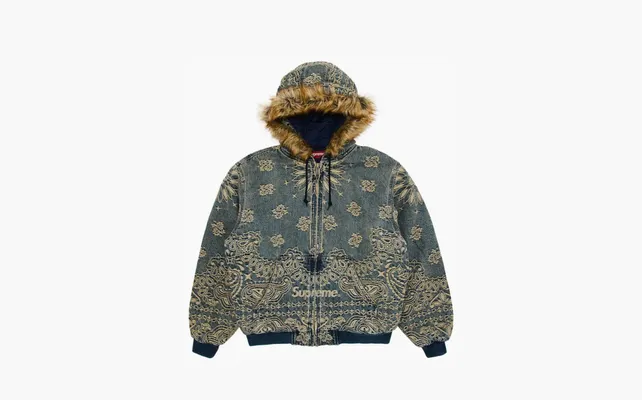  Supreme Bandana Jacquard Denim Hooded Work Jacket «Blue» sinie