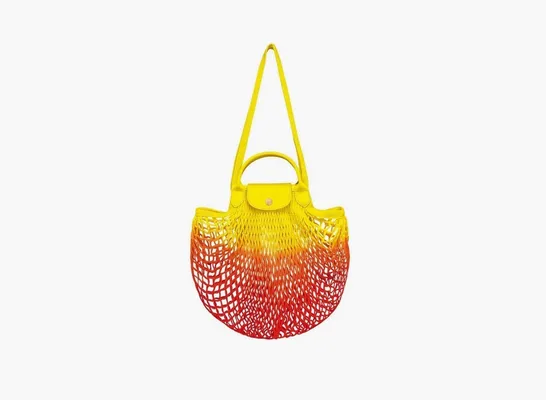  Longchamp Le Pliage Filet Top Handle Bag  «Ombre Yellow/Orange» raznotsvetnye
