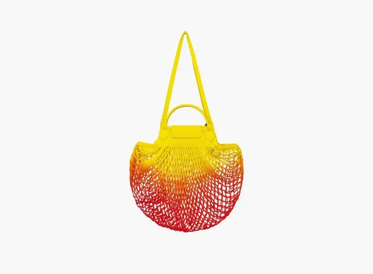  Longchamp Le Pliage Filet Top Handle Bag  «Ombre Yellow/Orange» raznotsvetnye