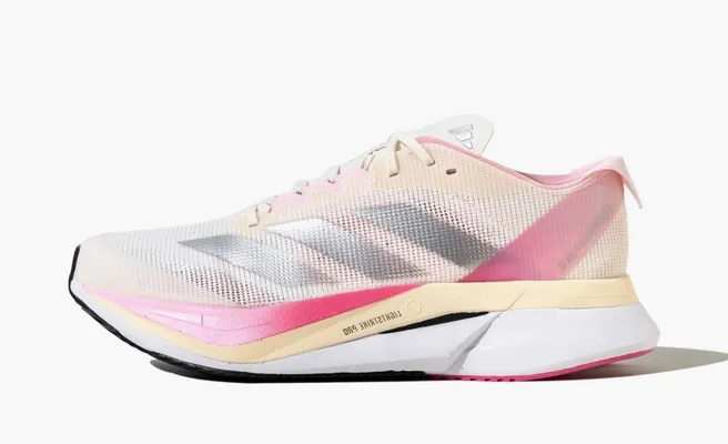 Adidas Adizero Boston 12 «Chalk White Clear Pink» kremovye