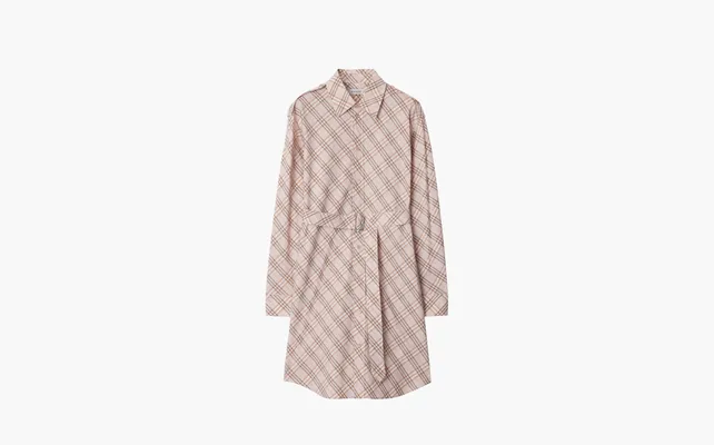 Одежда Burberry Check Belted Long-Sleeve Mini Shirtdress «Pink» rozovye