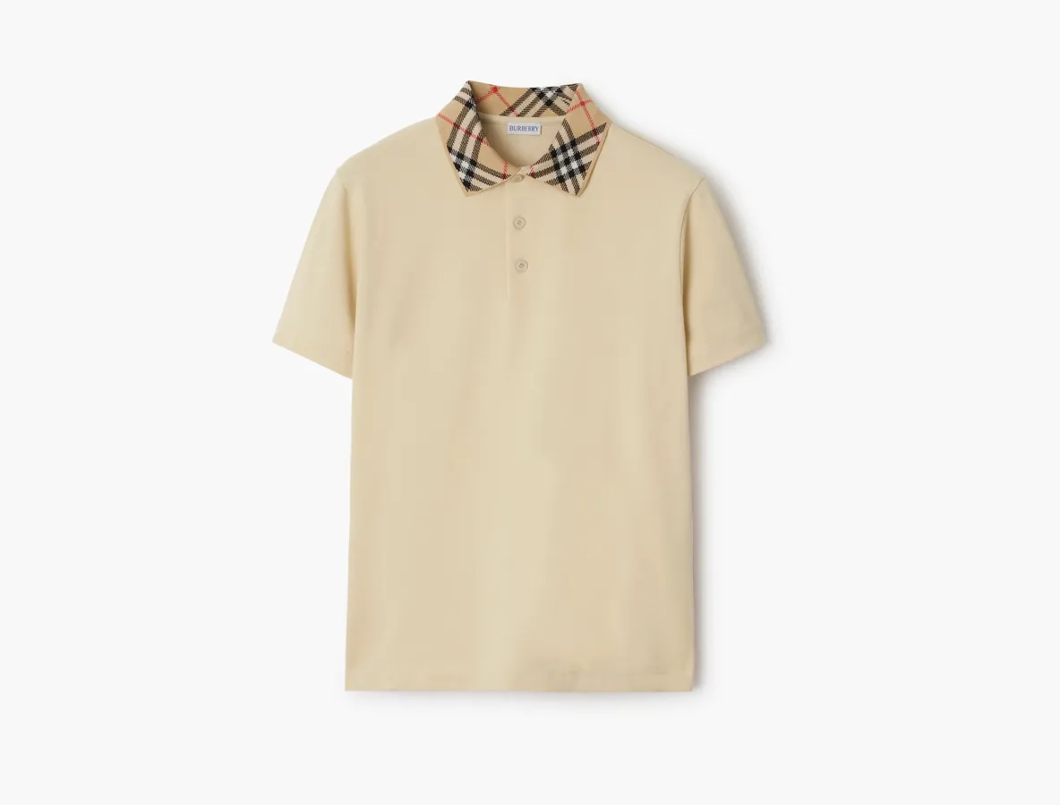 Burberry Check Collar Cotton Polo Shirt «Nutmeg»