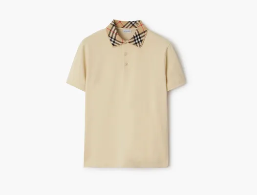 Одежда Burberry Check Collar Cotton Polo Shirt  «Nutmeg» bezhevye