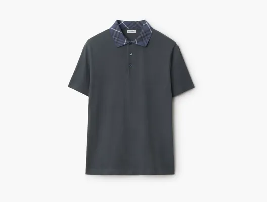 Одежда Burberry Check Collar Cotton Polo Shirt  «Magnet» sinie
