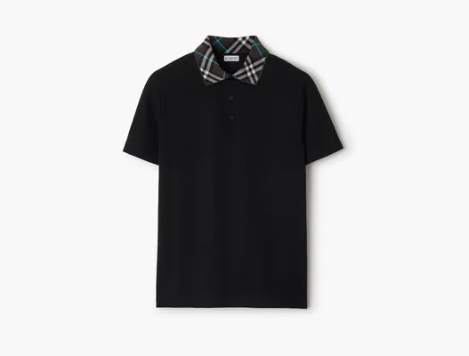 Одежда Burberry Check Collar Cotton Polo Shirt  «Black» chyernye
