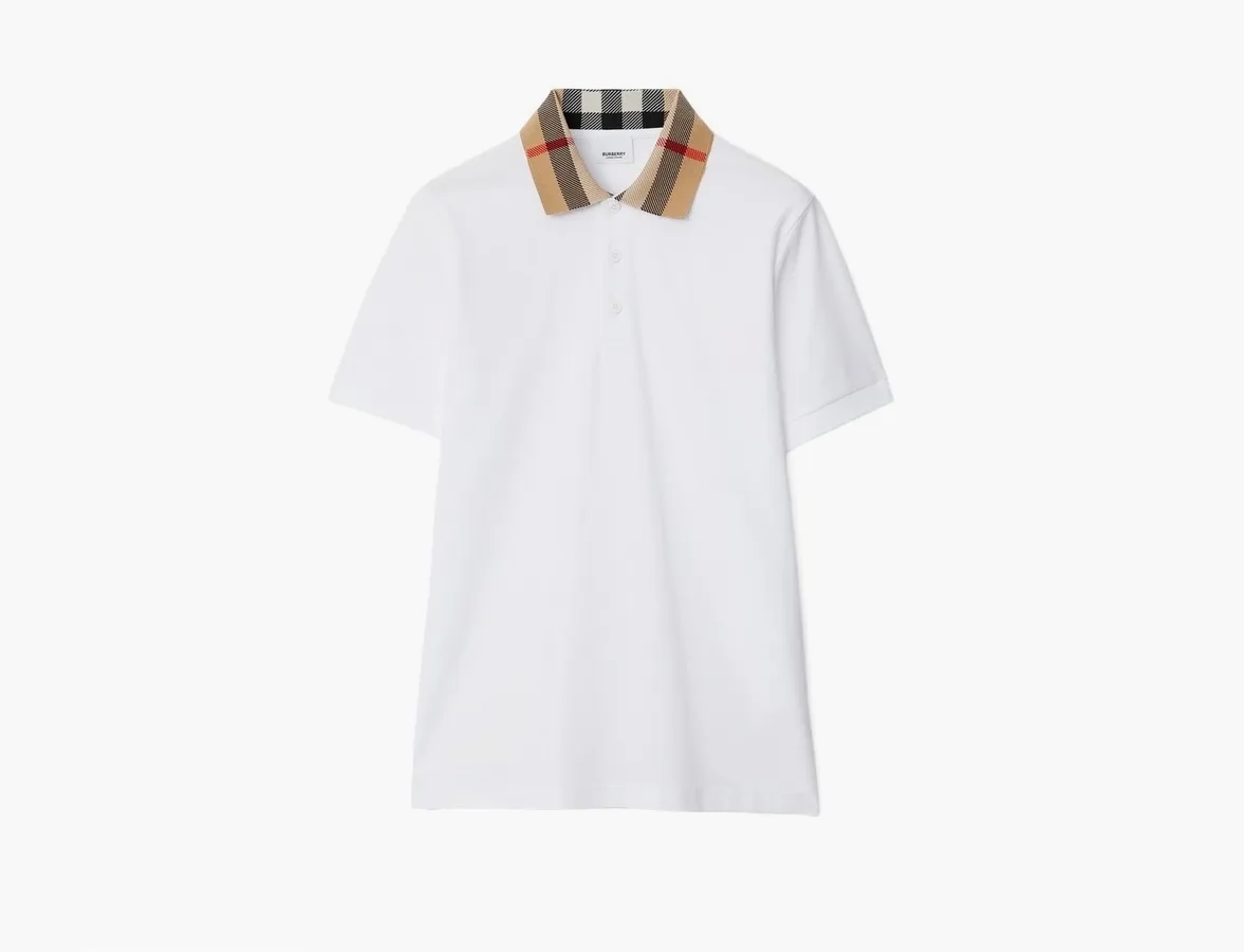 Burberry Check Collar Cotton Polo Shirt «White»