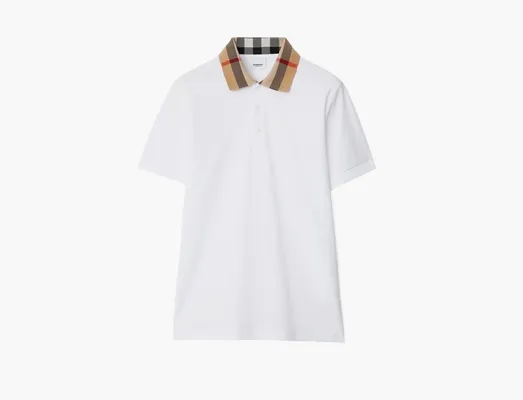 Одежда Burberry Check Collar Cotton Polo Shirt  «White» belye