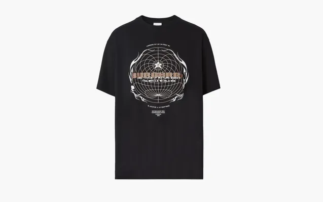 Одежда Burberry Globe Graphic Print Oversized T-Shirt  «Black» chyernye
