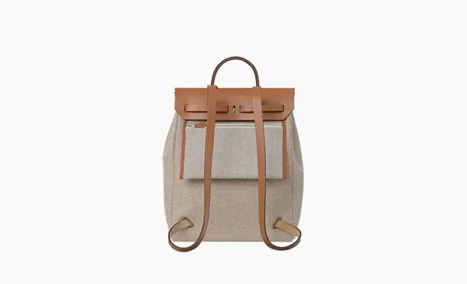 Сумки HERMES Herbag Zip Viking Canvas With Hunter Cow Leather Backpack «Gray» serye