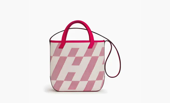 Сумки Hermes Cabas Canvas With Swift Calfskin Shoulder Bag «Pink» rozovye