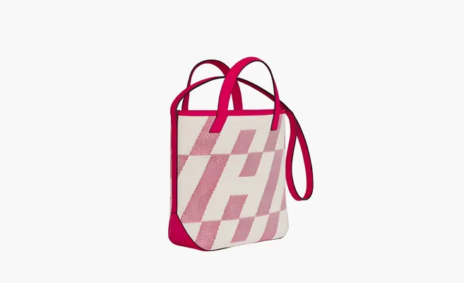 Сумки Hermes Cabas Canvas With Swift Calfskin Shoulder Bag «Pink» rozovye
