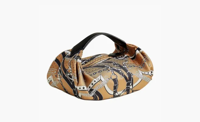 Сумки Hermes Balusoie Silk With Hunter Cow Leather Handbag «Cookie & Black» korichnevye