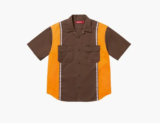 Одежда Supreme Reflective Stripe Short-Sleeve Work Shirt «Brown» korichnevye