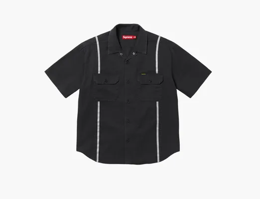 Одежда Supreme Reflective Stripe Short-Sleeve Work Shirt «Black» chyernye