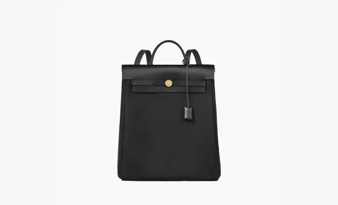 Сумки Hermes  Herbag Zip Canvas With Leather Handbag Backpack «Black Gray» chyernye