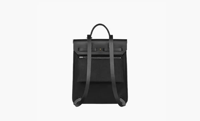 Сумки Hermes  Herbag Zip Canvas With Leather Handbag Backpack «Black Gray» chyernye