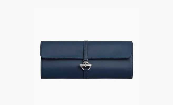 Сумки HERMES Glenan High Technology Silk With Swift Calfskin Clutch «Navy» sinie