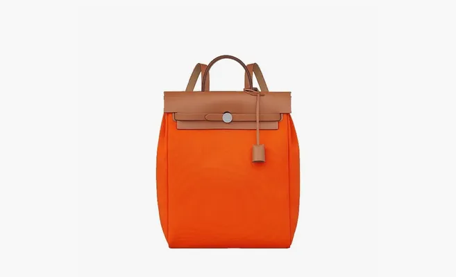 Сумки Hermes Herbag Zip Canvas With Hunter Cow Leather Handbag Backpack «Orange Red» oranzhevye