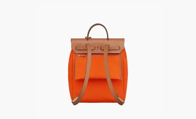 Сумки Hermes Herbag Zip Canvas With Hunter Cow Leather Handbag Backpack «Orange Red» oranzhevye