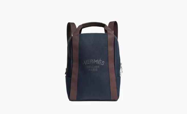 Сумки Hermes Groom Cotton Blend With Barenia Calfskin Backpack «Marine Blue/Flame Orange» sinie