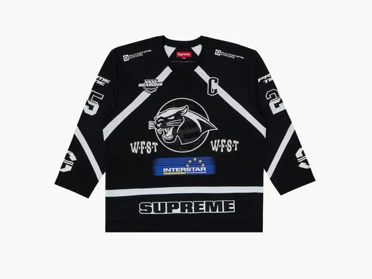 Одежда Supreme Rhinestone Hockey Jersey «Black» chyernye
