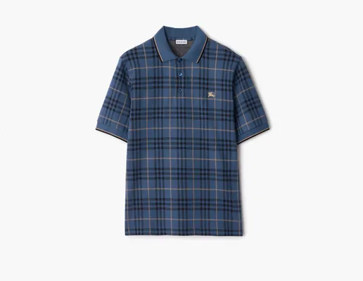 Одежда Burberry Check Cotton Polo Shirt «Blue» синий