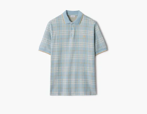 Одежда Burberry Check Cotton Polo Shirt «Fog» golubye