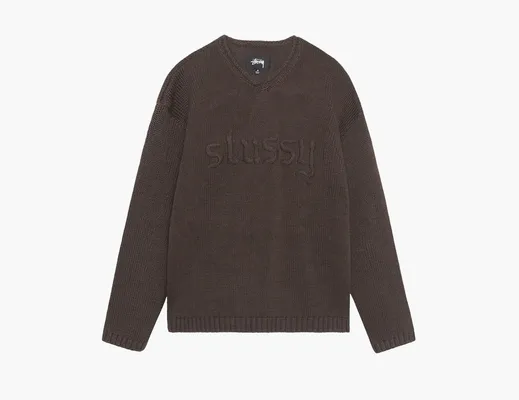 Одежда Stussy Embroidered V Neck Logo Sweater «Brown» korichnevye