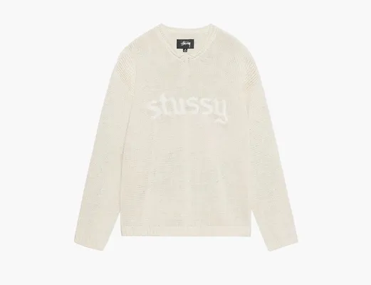 Одежда Stussy Embroidered V Neck Logo Sweater «Natural» kremovye
