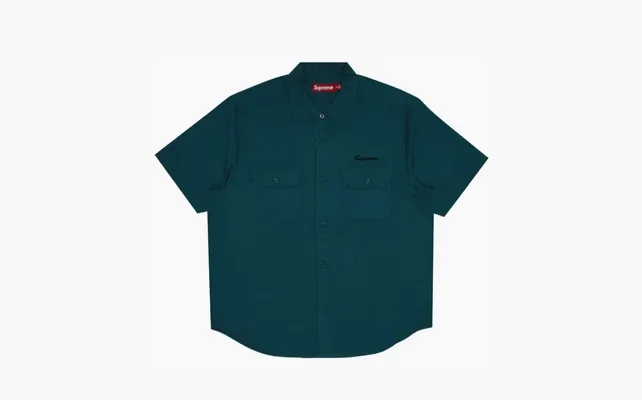 Одежда Supreme Rhinestone Pin Up Short-Sleeve Work Shirt «Work Green» zelyenye