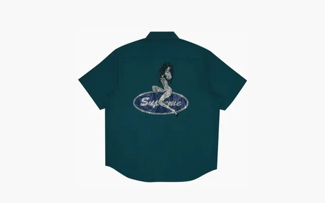 Одежда Supreme Rhinestone Pin Up Short-Sleeve Work Shirt «Work Green» zelyenye