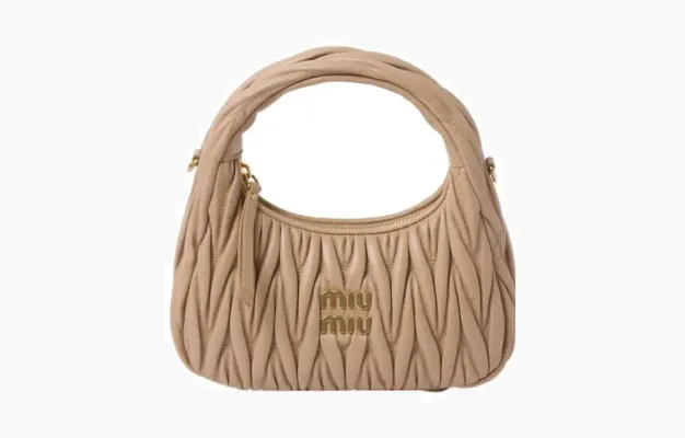 Сумки Miu Miu Wander Materasse Nappa Leather Mini Hobo Tote Bag «Beige» бежевый