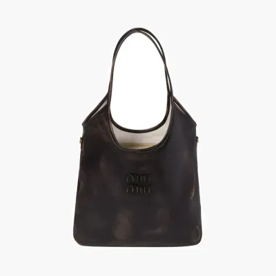 Сумки Miu Miu Ivy Leather Bag In Leather-Embossed «Sand Coffee» коричневый