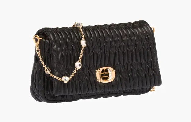 Сумки Miu Miu Crystal Cloque Nappa Leather Shoulder Bag «Black» черный