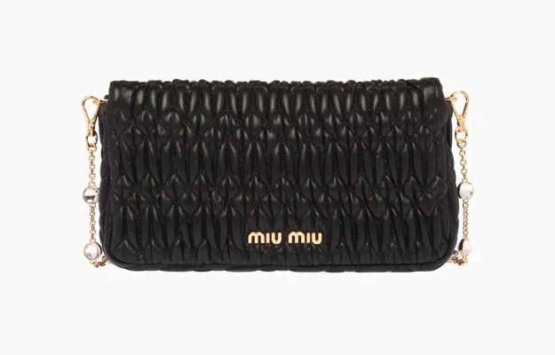 Сумки Miu Miu Crystal Cloque Nappa Leather Shoulder Bag «Black» черный