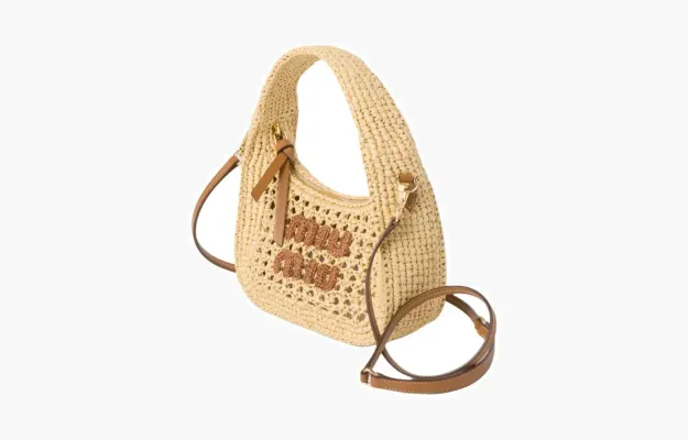 Сумки Miu Miu Wander woven fabric hobo bag «Beige/Cognac» бежевый