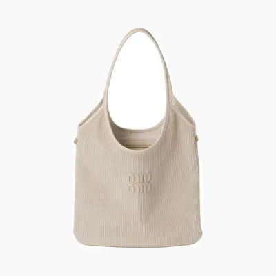 Сумки Miu Miu Ivy Corduroy Shopping Bag «Chalk» бежевый