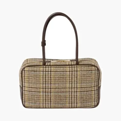 Сумки Miu Miu Beau Tartan Top-Handle Bag with Leather Details «Cocoa Brown» коричневый